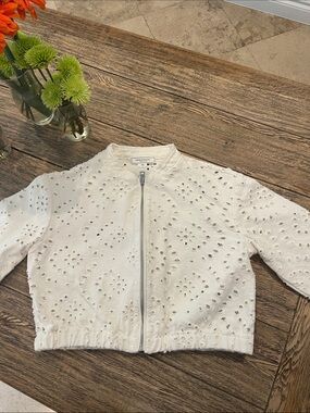 White Eyelet Zip-Front Kids Jean Jacket